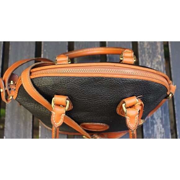 Vintage Dooney & Bourke LARGE (12") Norfolk Satchel, Black + British Tan, USA - Picture 7 of 15
